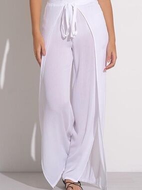 Elan Women's White Split-Leg Wide Pants with Drawstring NWT ☀️